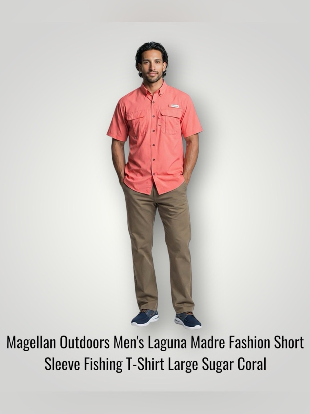 Magellan Outdoors Laguna Madre Fishing Shirt Men's Large Sugar Coral NWT UPF 30